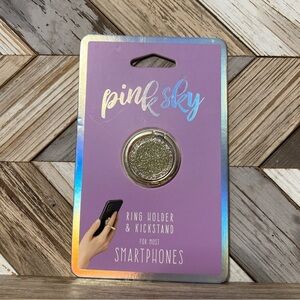 Pink Sky Gold Glitter Ring Holder & Kickstand for Smartphones